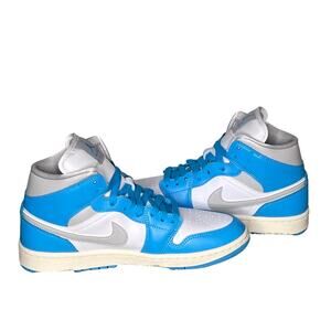 New Women's Air Jordans 1 Mid Dark Powder Blue/Neutral Grey White Sail, Sz 8